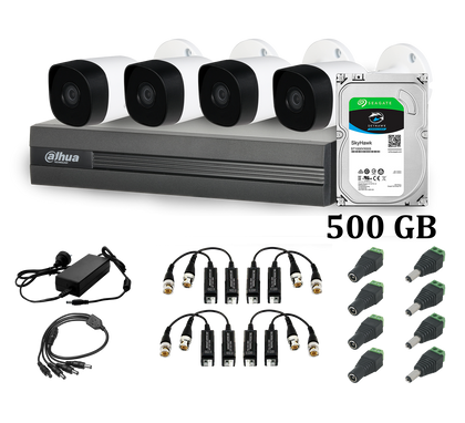 Kit Completo de 4 Camaras Bala DAHUA / HDD 500GB /4 Balun